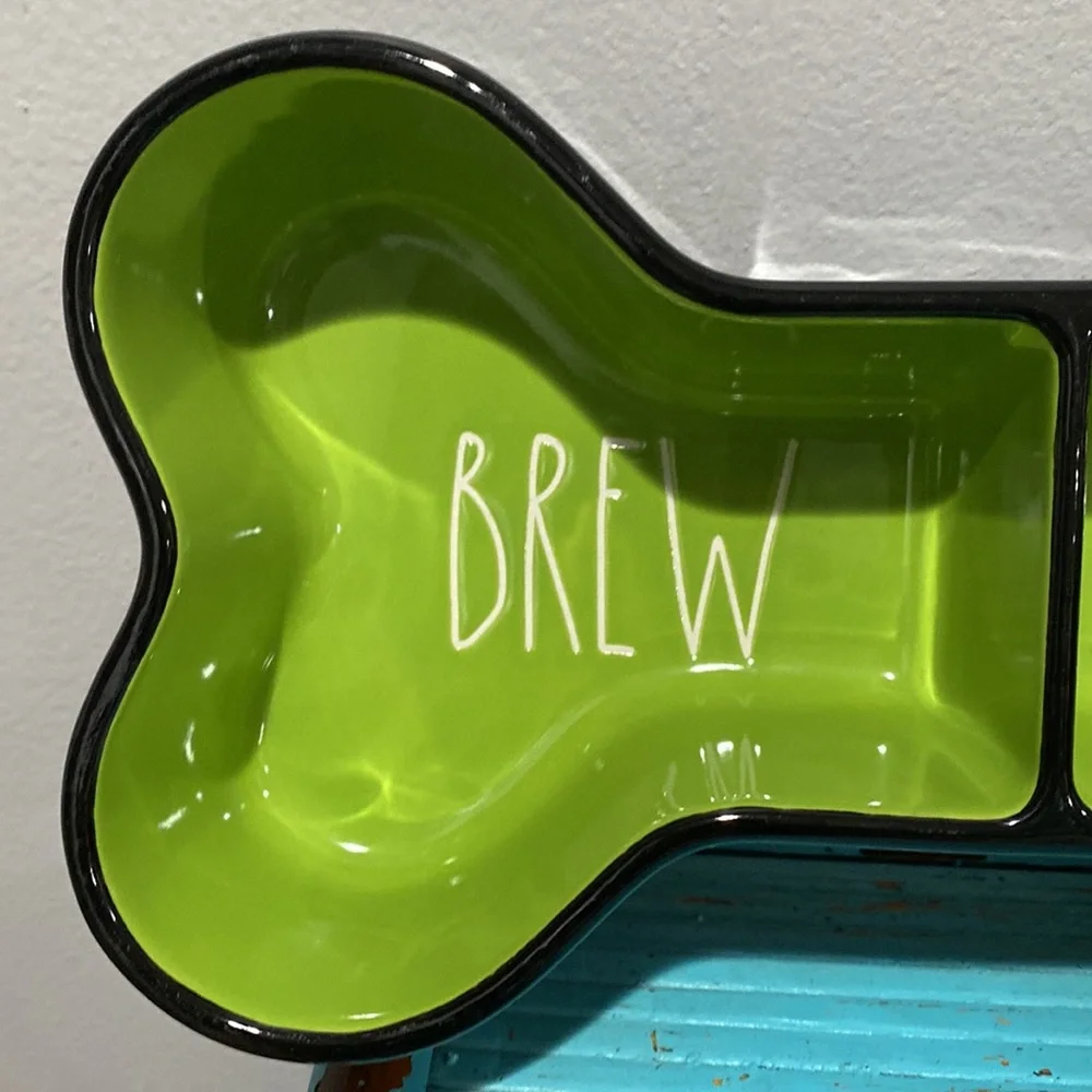 NEW Rae Dunn Artisan Collection By Magenta Brew Gruel Green Black Dog Bowl